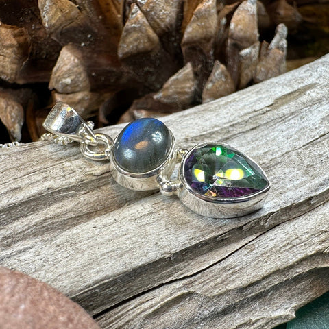 Load image into Gallery viewer, Celtic Necklace, Mystic Topaz Pendant, Labradorite Jewelry, Rainbow Topaz, Statement Pendant, Anniversary Gift, Wiccan Pendant, Mom Gift