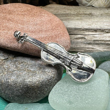 Load image into Gallery viewer, Irish Fiddle Celtic Brooch, Celtic Music Pin, Violin Jewelry, Musician Gift, Silver Violin, Orchestra, Music Teacher Gift, Orchestra Jewelry

