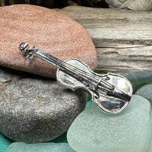 Load image into Gallery viewer, Irish Fiddle Celtic Brooch, Celtic Music Pin, Violin Jewelry, Musician Gift, Silver Violin, Orchestra, Music Teacher Gift, Orchestra Jewelry