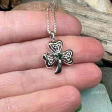 Load image into Gallery viewer, Shamrock Necklace, Clover Pendant, Irish Necklace, Irish Gift, Anniversary Gift, Emerald Ireland Jewelry, Friendship Gift, Celtic Necklace