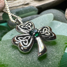 Load image into Gallery viewer, Shamrock Necklace, Clover Pendant, Irish Necklace, Irish Gift, Anniversary Gift, Emerald Ireland Jewelry, Friendship Gift, Celtic Necklace