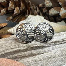 Load image into Gallery viewer, Tree of Life Stud Earrings, Tree Studs, Celtic Jewelry, Anniversary Gift, Bridal Jewelry, Norse Jewelry, Yoga Jewelry, Wiccan Jewelry