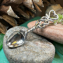 Load image into Gallery viewer, Love Spoon Brooch, Celtic Jewelry, Wales Jewelry, Welsh Pin, Bridal Jewelry, Anniversary Gift, Heart Jewelry, Silver Spoon Wife Gift