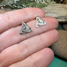 Load image into Gallery viewer, Trinity Knot Earrings, Triquetra Jewelry, Celtic Stud Earrings, Irish Jewelry, Anniversary Gift, Irish Jewelry, Scotland Gift, Wife Gift