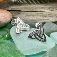 Load image into Gallery viewer, Trinity Knot Earrings, Triquetra Jewelry, Celtic Stud Earrings, Irish Jewelry, Anniversary Gift, Irish Jewelry, Scotland Gift, Wife Gift