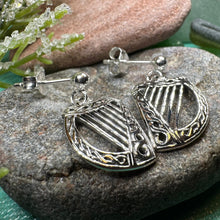 Load image into Gallery viewer, Harp Earrings, Celtic Jewelry, Ireland Jewelry, Irish Jewelry, Harp Jewelry, Clover Jewelry, Post Back Earrings, St. Patrick's Day, Mom Gift