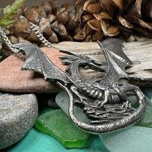 Load image into Gallery viewer, Dragon Necklace, Celtic Jewelry, Pagan Jewelry, Gothic Necklace, Wiccan Jewelry, Welsh Dragon Pendant, Pagan Jewelry, Wales Jewelry