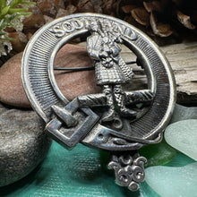 Load image into Gallery viewer, Bagpiper Brooch, Celtic Jewelry, Scottish Pin, Scotland Brooch, Celtic Brooch, Anniversary Gift, Cap Badge Pin, Bagpiper Gift, Plaid Pin