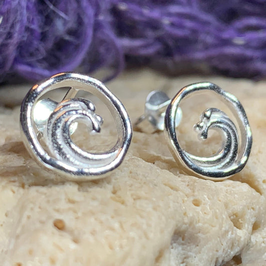 Wave Earrings, Ocean Stud Earrings, Nautical Jewelry, Beach Jewelry, Surfer Gift, Anniversary Gift, Sea Jewelry, Nature Jewelry, Silver