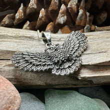 Load image into Gallery viewer, Owl Necklace, Flying Owl Pendant, Nature Jewelry, Bird Necklace, Bird Lover Gift, Silver Owl Gift, Woodland Jewelry, Irish Jewelry, Mom Gift
