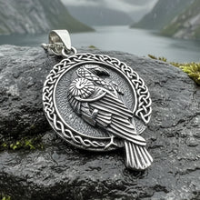 Load image into Gallery viewer, Raven Necklace, Bird Jewelry, Celtic Pendant, Silver Bird Pendant, Animal Jewelry, Pagan Jewelry, Nature Lover, Poe Jewelry, Gothic Jewelry