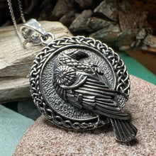 Load image into Gallery viewer, Raven Necklace, Bird Jewelry, Celtic Pendant, Silver Bird Pendant, Animal Jewelry, Pagan Jewelry, Nature Lover, Poe Jewelry, Gothic Jewelry