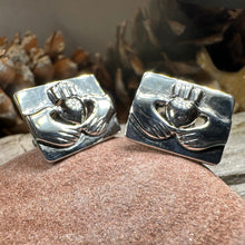 Load image into Gallery viewer, Claddagh Cuff Links, Irish Jewelry, Mens Celtic Jewelry, Silver Gift for Him, Dad Gift, Groom Gift, Dad Gift, Graduation Gift, Brother Gift