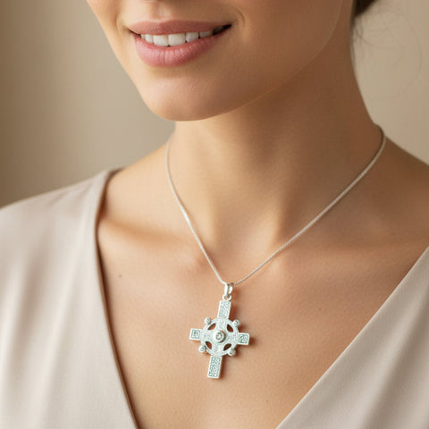 Load image into Gallery viewer, Celtic Cross Necklace, Scottish Jewelry, Diamond Cross Pendant, First Communion Cross, Christian Jewelry, Religious Jewelry, Scotland Gift