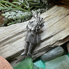 Load image into Gallery viewer, Bagpiper Brooch, Celtic Scatter Pin, Scotland Lapel Pin, Irish Jewelry, Dad Gift, Highland Dance Gift, Bagpipes Gift, Scotland Jewelry