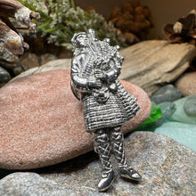 Load image into Gallery viewer, Bagpiper Brooch, Celtic Scatter Pin, Scotland Lapel Pin, Irish Jewelry, Dad Gift, Highland Dance Gift, Bagpipes Gift, Scotland Jewelry