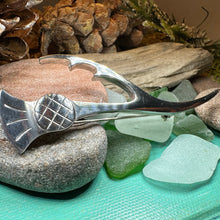 Load image into Gallery viewer, Thistle Kilt Pin, Celtic Jewelry, Scottish Pin, Pewter Pin, Celtic Groom Gift, Bagpiper Gift, Scotland Jewelry, Dad Gift, Anniversary Gift