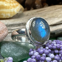 Load image into Gallery viewer, Celtic Mystic Ring, Labradorite Jewelry, Boho Statement Ring, Celestial Jewelry, Celtic Jewelry, Anniversary Gift, Wiccan Jewelry, Wife Gift