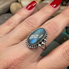 Load image into Gallery viewer, Celtic Mystic Ring, Blue Labradorite Jewelry, Statement Ring, Celestial Jewelry, Celtic Jewelry, Anniversary Gift, Wiccan Jewelry, Wife Gift