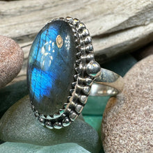 Load image into Gallery viewer, Celtic Mystic Ring, Blue Labradorite Jewelry, Statement Ring, Celestial Jewelry, Celtic Jewelry, Anniversary Gift, Wiccan Jewelry, Wife Gift