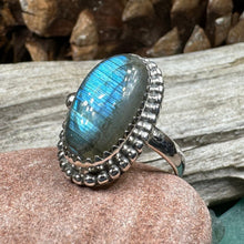 Load image into Gallery viewer, Celtic Mystic Ring, Blue Labradorite Jewelry, Statement Ring, Celestial Jewelry, Celtic Jewelry, Anniversary Gift, Wiccan Jewelry, Wife Gift