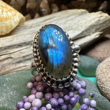 Load image into Gallery viewer, Celtic Mystic Ring, Blue Labradorite Jewelry, Statement Ring, Celestial Jewelry, Celtic Jewelry, Anniversary Gift, Wiccan Jewelry, Wife Gift