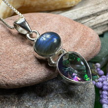 Load image into Gallery viewer, Celtic Necklace, Mystic Topaz Pendant, Labradorite Jewelry, Rainbow Topaz, Statement Pendant, Anniversary Gift, Wiccan Pendant, Mom Gift