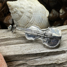 Load image into Gallery viewer, Irish Fiddle Celtic Brooch, Celtic Music Pin, Violin Jewelry, Musician Gift, Silver Violin, Orchestra, Music Teacher Gift, Orchestra Jewelry
