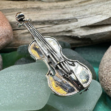 Load image into Gallery viewer, Irish Fiddle Celtic Brooch, Celtic Music Pin, Violin Jewelry, Musician Gift, Silver Violin, Orchestra, Music Teacher Gift, Orchestra Jewelry