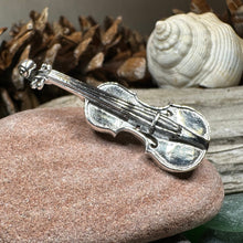 Load image into Gallery viewer, Irish Fiddle Celtic Brooch, Celtic Music Pin, Violin Jewelry, Musician Gift, Silver Violin, Orchestra, Music Teacher Gift, Orchestra Jewelry