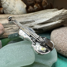 Load image into Gallery viewer, Irish Fiddle Celtic Brooch, Celtic Music Pin, Violin Jewelry, Musician Gift, Silver Violin, Orchestra, Music Teacher Gift, Orchestra Jewelry