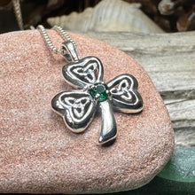 Load image into Gallery viewer, Shamrock Necklace, Clover Pendant, Irish Necklace, Irish Gift, Anniversary Gift, Emerald Ireland Jewelry, Friendship Gift, Celtic Necklace