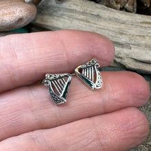 Load image into Gallery viewer, Harp Earrings, Celtic Earrings, Irish Jewelry, Ireland Gift, Post Earrings, Mom Gift, Girlfriend Gift, Clover Jewelry, Shamrock Earrings