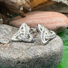 Load image into Gallery viewer, Trinity Knot Earrings, Triquetra Jewelry, Celtic Stud Earrings, Irish Jewelry, Anniversary Gift, Irish Jewelry, Scotland Gift, Wife Gift