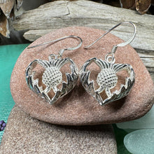 Load image into Gallery viewer, Thistle Earrings, Celtic Jewelry, Silver Scottish Earrings, Outlander Jewelry, Flower Jewelry, Mom Gift, Nature Jewelry, Large Drop Earrings
