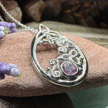 Load image into Gallery viewer, Celtic Knot Necklace, Celtic Jewelry, Irish Jewelry, Scottish Jewelry, Pink Topaz Pendant, Trinity Knot, Scotland Jewelry, Anniversary Gift