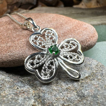 Load image into Gallery viewer, Shamrock Necklace, Clover Pendant, Irish Necklace, Irish Gift, Anniversary Gift, Emerald Ireland Jewelry, Friendship Gift, Celtic Necklace