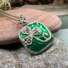 Load image into Gallery viewer, Shamrock Necklace, Clover Pendant, Irish Necklace, Irish Gift, Anniversary Gift, Emerald Ireland Jewelry, Friendship Gift, Celtic Necklace