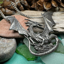 Load image into Gallery viewer, Dragon Necklace, Celtic Jewelry, Pagan Jewelry, Gothic Necklace, Wiccan Jewelry, Welsh Dragon Pendant, Pagan Jewelry, Wales Jewelry