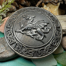 Load image into Gallery viewer, Welsh Dragon Brooch, Wales Jewelry, Extra Large Celtic Pin, Grooms Gift, Father's Day Gift, Celtic Pin, Pagan Brooch, Plaid Pin, Tartan Pin