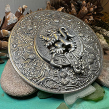 Load image into Gallery viewer, Thistle Plaid Brooch, Extra Large Celtic Pin, Scottish Lion Pin, Norse Jewelry, Wiccan Jewelry, Anniversary Gift, Kilt Pin, Men's Tartan Pin