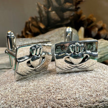 Load image into Gallery viewer, Claddagh Cuff Links, Irish Jewelry, Mens Celtic Jewelry, Silver Gift for Him, Dad Gift, Groom Gift, Dad Gift, Graduation Gift, Brother Gift
