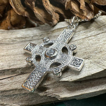 Load image into Gallery viewer, Celtic Cross Necklace, Scottish Jewelry, Diamond Cross Pendant, First Communion Cross, Christian Jewelry, Religious Jewelry, Scotland Gift