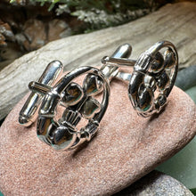 Load image into Gallery viewer, Claddagh Cuff Links, Irish Jewelry, Mens Celtic Jewelry, Silver Gift for Him, Dad Gift, Groom Gift, Dad Gift, Graduation Gift, Shamrock Gift