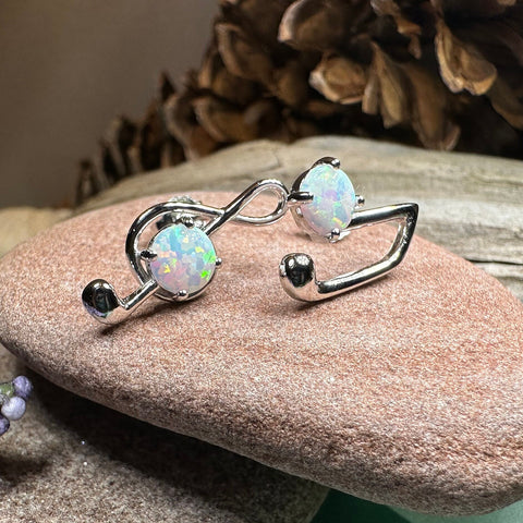Load image into Gallery viewer, Music Note Stud Earrings, Musician Jewelry, Treble Clef Jewelry, Anniversary Gift, Opal Jewelry, Mom Gift, Sister Gift, Wife Gift