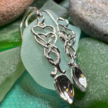 Load image into Gallery viewer, Love Spoon Earrings, Celtic Jewelry, Wales Jewelry, Welsh Earrings, Bridal Jewelry, Anniversary Gift, Heart Jewelry, Silver Spoon Wife Gift