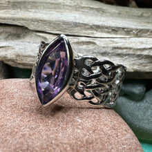 Load image into Gallery viewer, Celtic Knot Ring, Celtic Jewelry, Irish Jewelry, Amethyst Ring, Ireland Ring, Irish Dance Gift, Anniversary Gift, Bridal Ring, Promise Ring