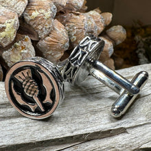 Load image into Gallery viewer, Thistle Cuff Links, Scotland Jewelry, Celtic Jewelry, Dad Gift, Bagpiper Gift, Groom Gift, Best Man Gift, Boyfriend Gift, Husband Gift