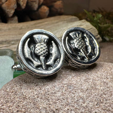 Load image into Gallery viewer, Thistle Cuff Links, Scotland Jewelry, Celtic Jewelry, Dad Gift, Bagpiper Gift, Groom Gift, Best Man Gift, Boyfriend Gift, Husband Gift