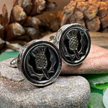 Load image into Gallery viewer, Thistle Cuff Links, Scotland Jewelry, Celtic Jewelry, Dad Gift, Bagpiper Gift, Groom Gift, Best Man Gift, Boyfriend Gift, Husband Gift